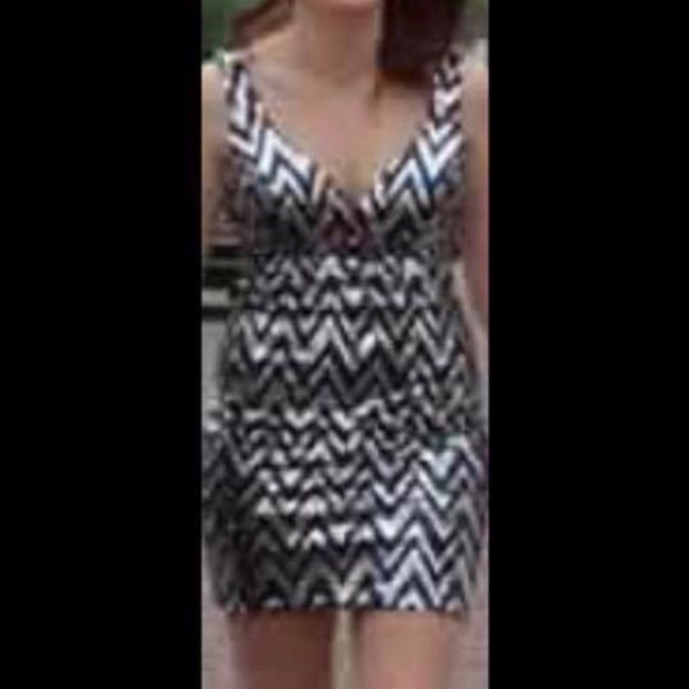 Sequin Hearts dress. Silver and navy blue chevron.